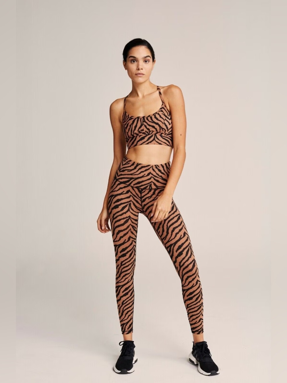 VARLEY Clay Zebra Irena Bra & Century Leggings Matching Set, XS
